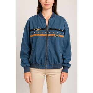 Gepetto Zip-Up Embellished Long Sleeve Denim‎ Jacket Cotton Women's Size Medium